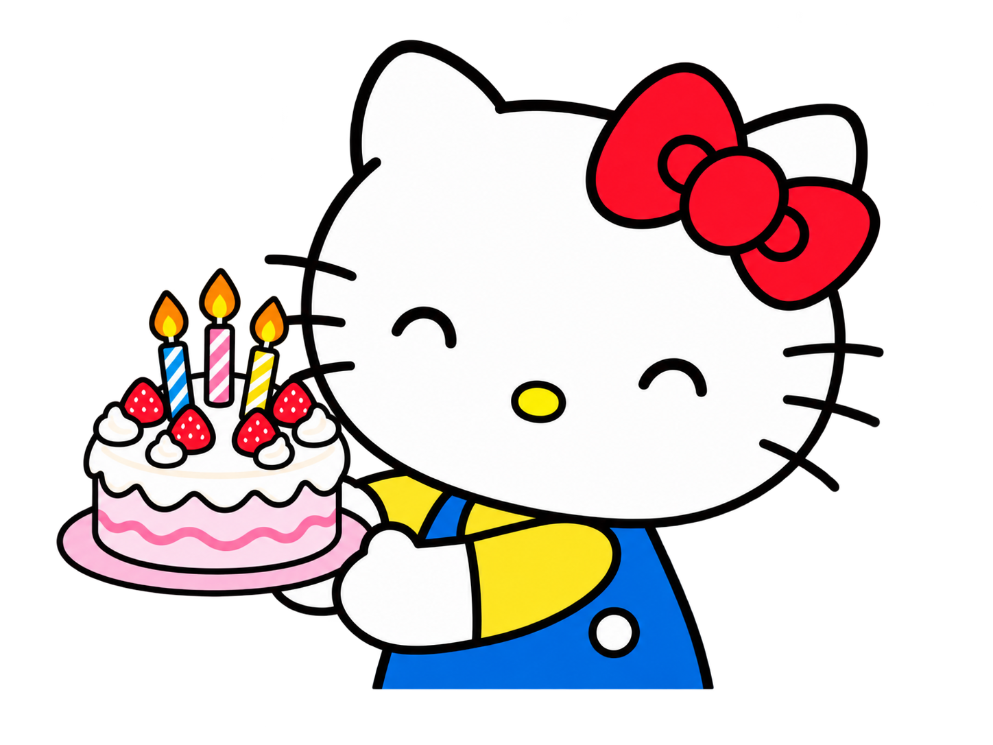 Hello Kitty 托着生日蛋糕，开心
